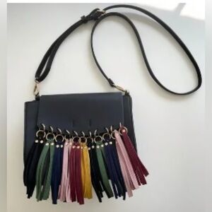 Anthropologie Shiraleah Alba Black Bag Tassels Crossbody bag Purse